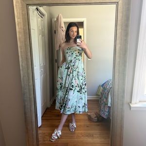 Green Floral Strapless Dress